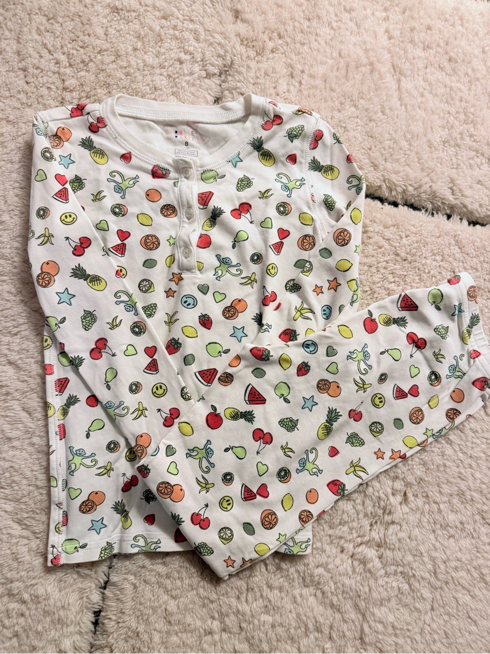 Kids Roller Rabbit White Multicolor Fruit Print Pajama Set